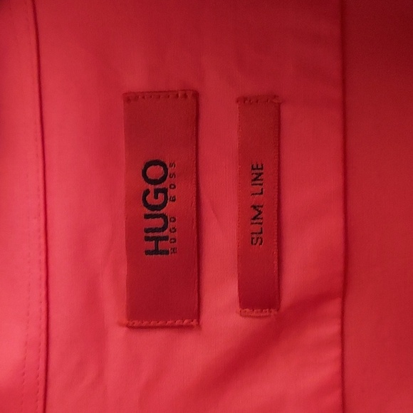 HUGO by Hugo Boss Slim Line Button Down Long Sleeve Coral Dress Shirt - Picture 2 of 12